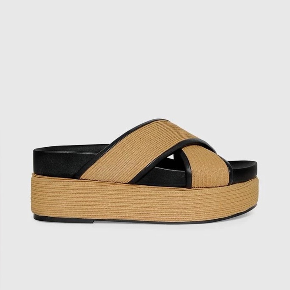 Rebecca Minkoff
Platform Raffia Slide Tan and Black 
Sandals 9